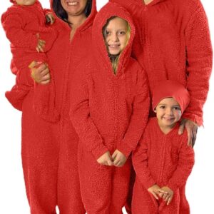 GIANTHONG Today's Deals, Family Matching Christmas Pajamas, Hooded Plush Sherpa Fuzzy Pjs Fleece Jumpsuit, Winter Warm Zipper Romper (Red Family Pajamas, XXL)