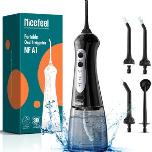 Nicefeel Water Dental Floss - Fast Charging Cordless Teeth Cleaner, 3 Modes Portable Oral Irrigator, IPX7 Waterproof Electric Dental Floss for Tonsil Stone, 300ml Tank, Home Travel