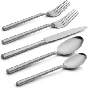 Alata Potter 20-Piece Forged Silverware Set, Service for 4 – Premium Stainless Steel Flatware Set, Modern Design with Satin Finish, Ideal for Home, Kitchen, Party, Camping