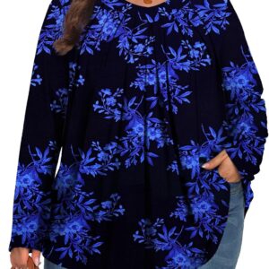 Tencede Women's Long Sleeve V-Neck Tunic Blouse 1X-5X