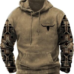 PORCLAY Men's Aztec Hoodie Western Cowboy Country Graphic Print Oversized Sweatshirt with Pocket