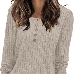 DB MOON Women's Lightweight Long Sleeve Henley Sweater Casual Crew Neck Tunic Fall 2024