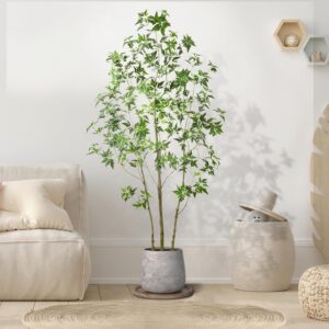 7.2ft Tall Luxury Artificial Tree, Premium Angelica Keiskei Fake Tree Large Faux Tree with White Planter, Unique Design, Naturally Realistic, Perfect for Home Indoor Office Decor