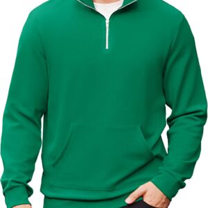 COOFANDY Men's Casual Long Sleeve Zipper Polo Sweater, Slim Fit, Stand Collar with Pocket