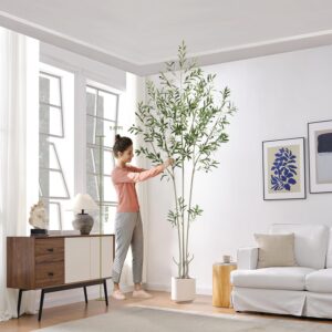 Artificial Olive Trees 8.2FT Tall Fake Olive Trees for Indoor, Faux Olive Silk Tree Large Olive Plants with White Pot and Lifelike Fruits for Home Decor and Housewarming Gift 1 Pack