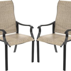 Outdoor Dining Chairs Set of 2, High Back Patio Chairs, All-Weather Textilene Outdoor Seating with Armrests for Lawn, Porch and Backyard (Brown, 2 Packs)