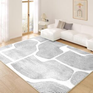 Ultra Soft 6x9 Area Rug, Non-Slip, Stain Resistant, Living Room Area Rugs, Washable for Living Room, Area Rugs for Bedroom, Modern Abstract Style (Grey, 6x9)