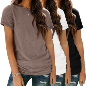 3 Pack Basic Short Sleeve Crew Neck T-Shirts for Women