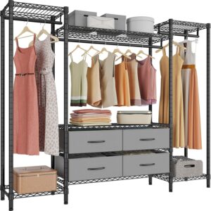 VIPEK V20 Wire Garment Rack Heavy Duty Clothes Rack, Metal Clothing Rack with 6 Shelves, 3 Hang Rods & 4 Fabric Drawers, Compact Freestanding Closet Wardrobe, 56.7" L x 14.6" W x 70.9" H, Black