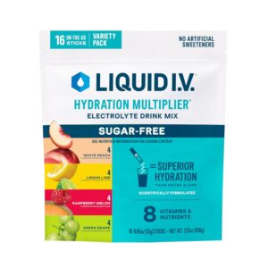 Sugar-Free Liquid IV® Hydration Multiplier - Raspberry Melon, Lime, White Peach, Green Grape | Electrolyte Powder Drink Mix | 1 package (16 servings)