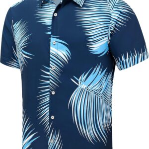 SheLucki Hawaiian Shirt for Men, Casual Short Sleeve Button Down Shirts for Unisex Summer Beach, Palmshadow Printed Clothing