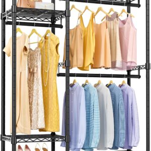 VIPEK V2 Garment Rack Metal Clothing Rack for Hanging Clothes, 4 Tiers Wire Shelving Clothes Rack with 3 Hanging Rods, Free Standing Closet Wardrobe, 45" Lx16.5 Wx76.4 H, Max Load 700LBS, Black