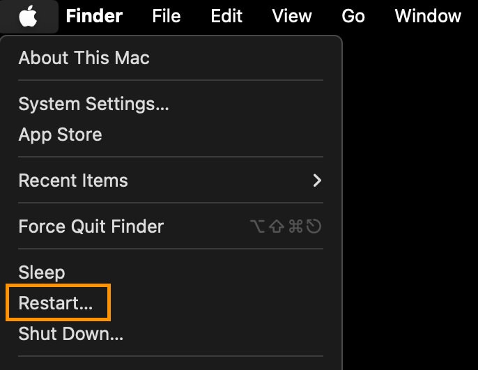 Restart Mac from Apple menu