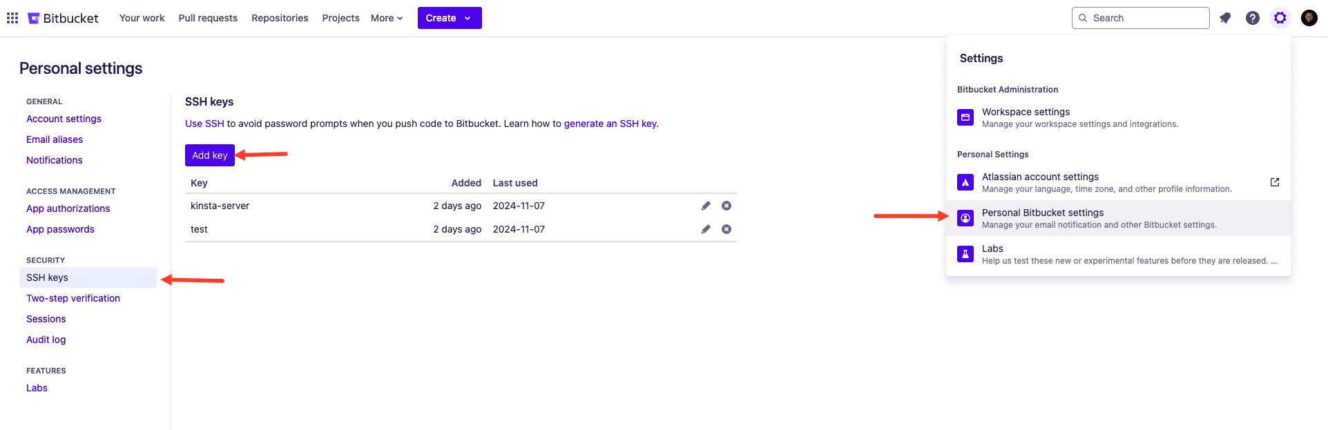 Add SSH key to Bitbucket