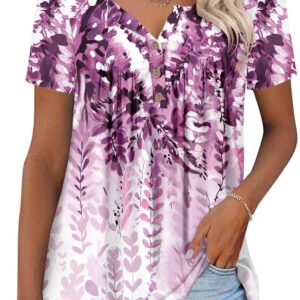 ONLYSHE Women's Summer Blouse Short Sleeve V Neck Casual Floral Ruffle Tunic Tops