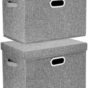 TYEERS Large Collapsible Storage Bins with Lids, Organization Bins for Closet Storage, Clothes Storage, Folding Storage Box with Lids for Home Office Storage - 2 Pack - Gray