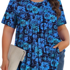 Womens Plus Size Tops Tunic Short Sleeve Crew Neck Shirts Casual Soft Blouse 1X-5X