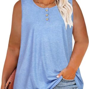 Women Plus Size Tops Summer Sleeveless Loose Fit Button Down Tank Tops Blouse Shirts