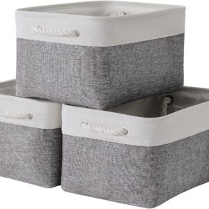 TheWarmHome Storage Bins for Shelves - 13.8L×9.8W×6.7H inch 3 Pack Medium Collapsible Storage Baskets for Organizing | Fabric Storage Cubes for Linen Closet Toy Home (White&Grey)