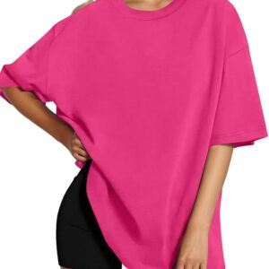 HOTOUCH Womens Oversized T Shirts Crewneck Short Sleeve Workout Blouse Tops Summer Casual Dropped Shoulder Tunic Tee