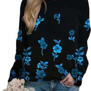 Akivide Women's Flower Graphic Printed Long Sleeve Crewneck Sweatshirt Fall Casual Loose Plus Size Pullover Tops for Women