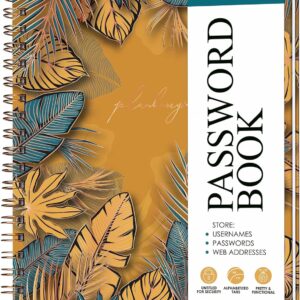 PLANBERRY Password Notebook – Internet Address Organizer with Alphabetical Tabs – Alphabetical Website and Computer Password Manager – 5.7 x 7.5″, Soft Cover (Golden Jungle)