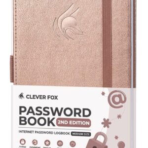 Clever Fox Password Book 2nd Edition - Hardcover with Alphabet Tabs - Internet Address Book and Login Details Organizer Journal - 4.1 x 7.5 inches (Rose Gold)