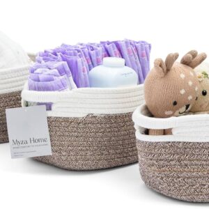 Woven Storage Basket 3 Pack - Medium Woven Basket Cotton Rope Blanket Basket Closet Baskets with Handles Woven Storage Bins Wicker Storage Basket for Blankets Living Room Shelf Baskets for Storage