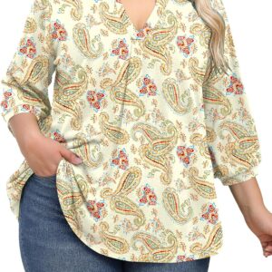 TFSDOD Plus Size for Women 3/4 Length Puff Sleeve Womens Tops V Neck T Shirts Spring Summer Tunics Tops Fashion 2025 XL-5XL