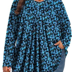 Tencede Womens Plus Size Tops Long Sleeve Shirts V Neck Tunic Blouses 1X-5X