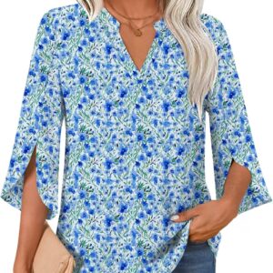 Women's Tops Summer Casual Dressy Ruffle 3/4 Sleeve V Neck Chiffon Blouses Tunics Tops