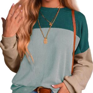 Womens Fashion Casual Tops Long Sleeve Shirts Color Block Fall Womens Clothes