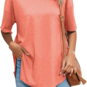 Halife Women's Oversized Summer T-Shirt Short Sleeve Round Neck Curved Hem Basic Casual Loose Tunic Tops