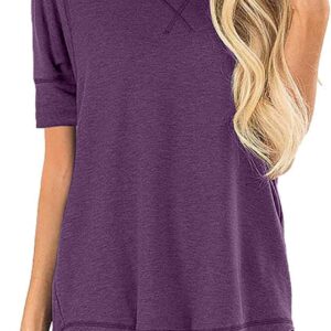 HIYIYEZI Women's Summer Tops Short Sleeve Side Slit Loose Casual Tunic Tops (Large, VG Purple)