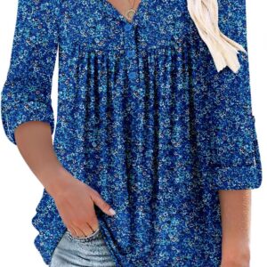 ROSELINLIN Womens Long Sleeve Tunic Tops Floral Fall Blouse Shirts