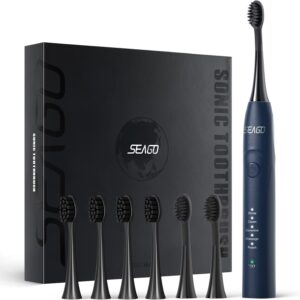 SEAGO Electric Toothbrush, Rechargeable Sonic Toothbrush, Lasts 30 Days with 5 Modes and 2 Minute Timer, Portable Electric Toothbrushes for Adults with 2 Brush Heads (Blue)