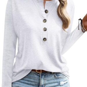 EADINVE Women's Basic Long Sleeve Round Neck Loose Fit Henley T-Shirt Fall 2024