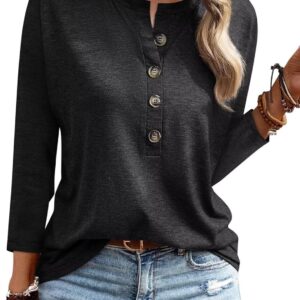 EADINVE Women's 3/4 Sleeve T-Shirt Round Neck Buttons Cute Casual Tunic Basic Blouse Loose Fit Pullover Tops 2024