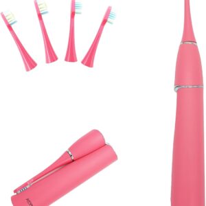 Pink Folding Electric Toothbrush Sonic Electric Toothbrush Portable Rechargeable Self-Cleaning Travel Toothbrush.4 Brush Heads.