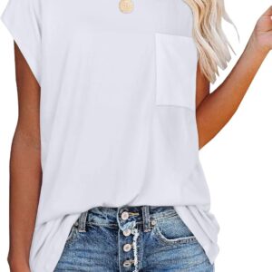 JOELLYUS Women's Short Sleeve Tops, Summer T-Shirt with Pocket, Casual Basic T-Shirt, Loose Fit, Round Neck