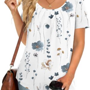 Zeagoo Women's Summer Tunic Tops Short Sleeve Floral Boho Casual T Shirts Pleated Crewneck Flowy Relax Fit Soft Blouses