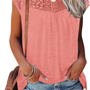 ETCYY 2025 Fashion Summer Tops Women Short Sleeve Lace T Shirts Loose Fit Casual Blouses