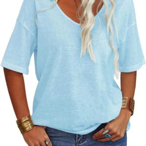 Danedvi Women Fashion V Neck Half Sleeve Oversized T-shirt Solid Casual Loose Basic Tops