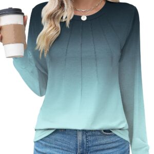 Kistore Women's Long Sleeve Round Neck Pleated Tops Casual Dressy Blouse Tops 2024 Fall Clothes