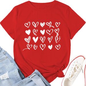 Valentine's Day T-Shirts for Women Cute Heart Print Casual Short Sleeve Tops