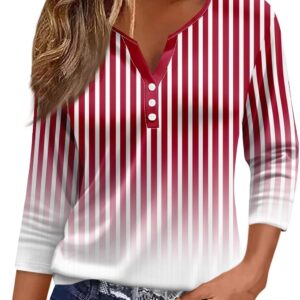 Women's Tops 3/4 Sleeve Button Down Henley T-Shirts V-Neck Blouses Dressy Business Casual Work Shirts Spring Tunic Tops