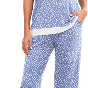 PrinStory Women's Pajamas Set with Short Sleeve Shirt and Capri Pants