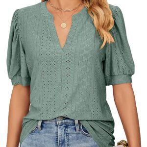 Womens Dressy Casual Blouses Shirts V Neck Trendy Business Casual Summer Tops