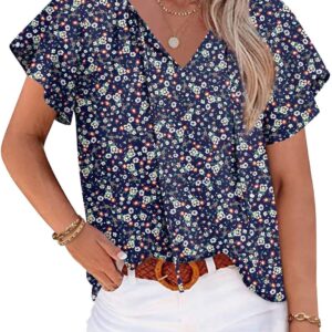 Anydoll Women's Summer Casual Short Sleeve V Neck Tunic Tops Bohemian Chiffon T-Shirt Tops 2025