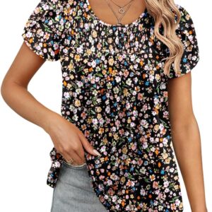 ZOLUCKY Womens Short Sleeve Shirts Floral Summer Tops Ladies Tunic Tops Loose Fit Tunics